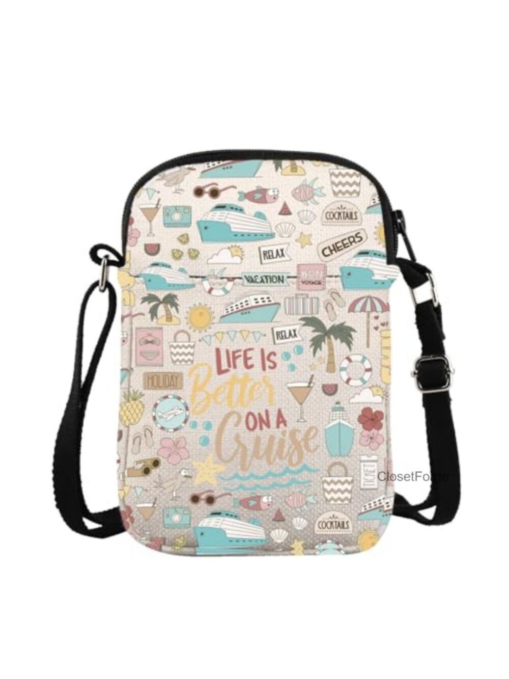 Cruise Vacation Crossbody Bag with Life Is Better On A Cruise Print, Waterproof